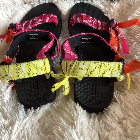 New Arizona Love Trekky Colorblock Bandana Sandals Size US 11/EU 41 Handmade - Picture 3 of 10